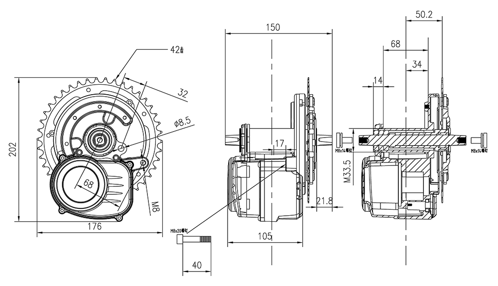 Schema motore centrale per bicicletta elettrica TSDZ2 Tongsheng
